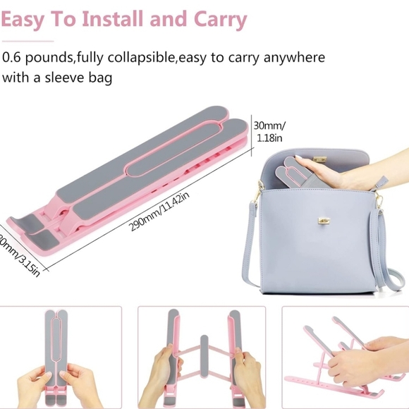 JERX Pink Foldable Laptop Stand - 11.4" x 3.1" x 0.8" - Picture 2 of 6